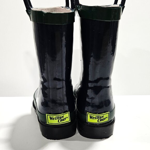 Western Chief Kids Classic Fire Chief Rain Boots 9/10 Navy Green - Picture 2 of 8